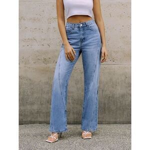 Commense Trendy‎ High-Waisted Wide Leg Jeans Light Blue Denim Y2K Retro Style S